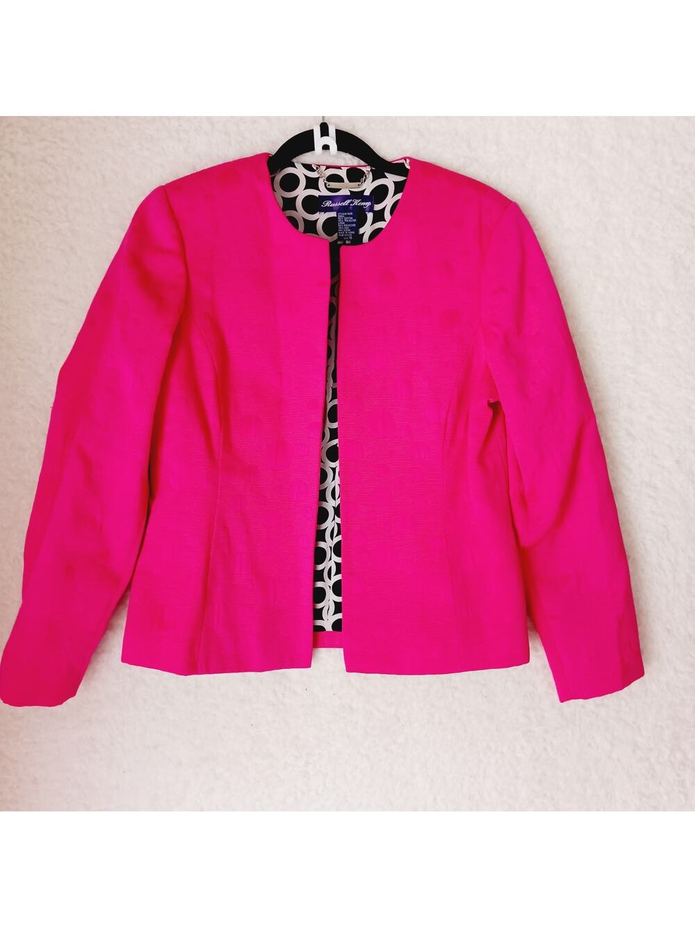 Jacket Open Women Russell Kemp Barbie Pink Silk Lined Textured Circles Size 10